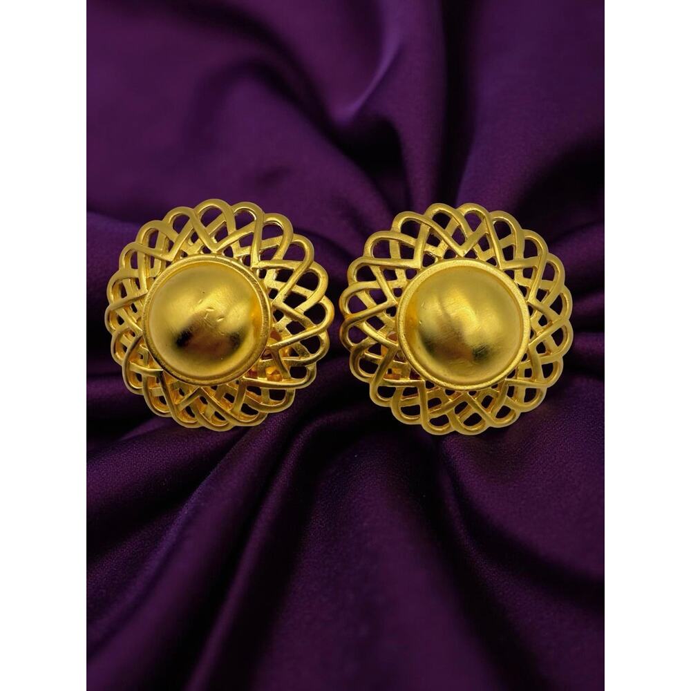 Anne Klein Brushed Gold Lattice Button Clip Earrings